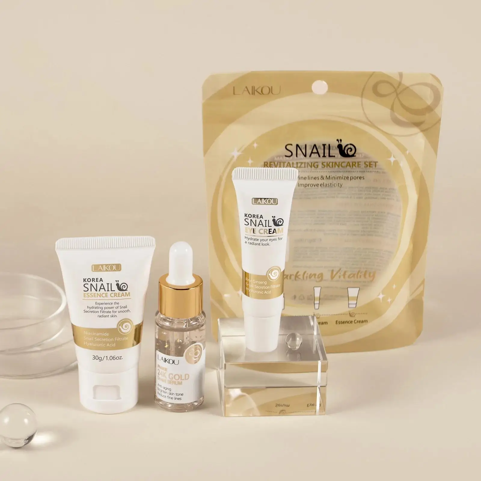 Luxury Skincare China - Sérum réparateur d'escargot doré 24K, crème